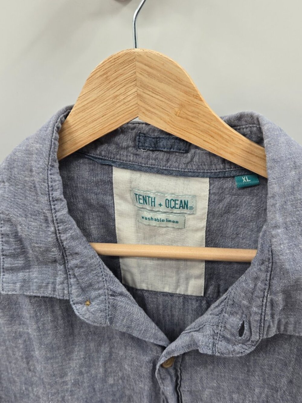 Tenth + Ocean Blue Washable Linen/Cotton Blend Men's Short Sleeve Button Down XL - Picture 10 of 10